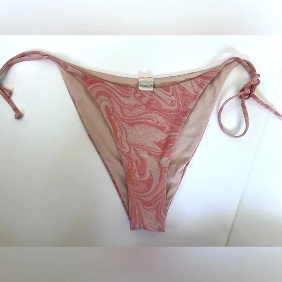 L*Space Pink Marbled String Bikini Bottom Swimsuit Women Size XL - Picture 1 of 6
